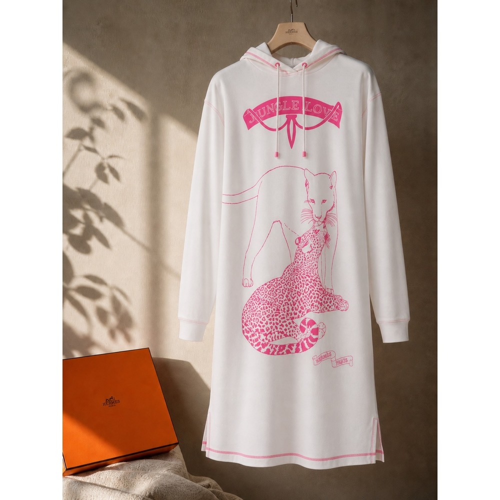 Hermès Jungle Love Hoodie Dress Robert Dallet 34 Rose Porcelaine NWT
